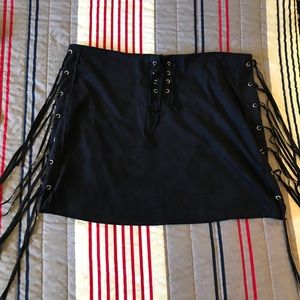 Tobi Faux Suede Laceup Mini Skirt